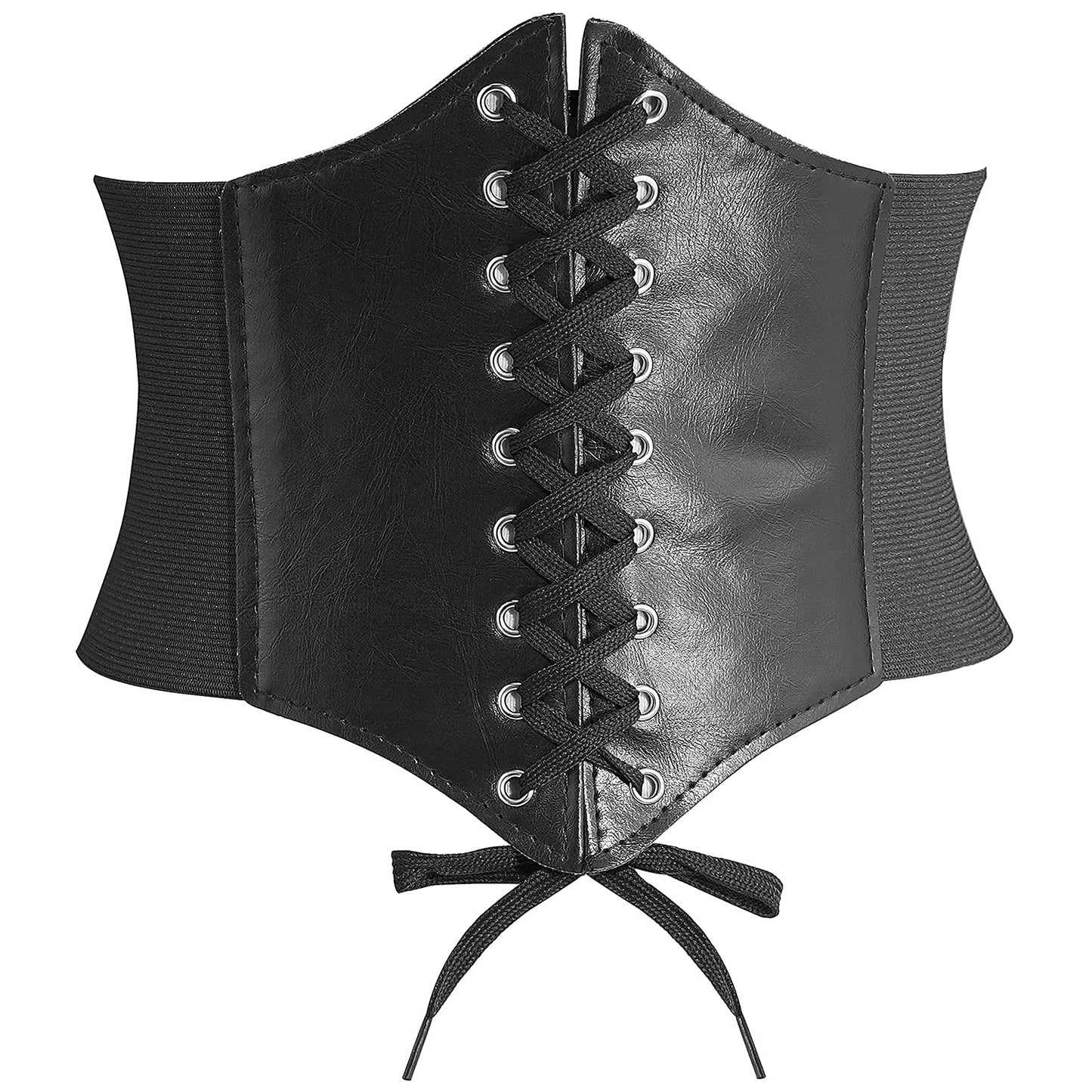 DTWAWA Black Corset Belts for Women, Wide Elastic Tied Leather Waspie Waist Belt for Girls Dresses, 35-39 Inches