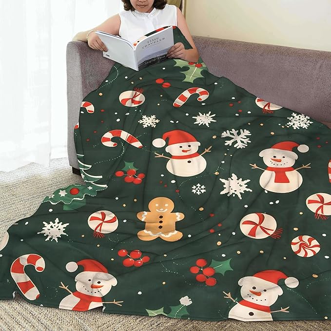 Merry Christmas Blanket Gfits for Women Men Kids Candy Snowflake Throw Blankets Soft Lightweight for Home Decor Couch Bed Sofa 50x60 Inches