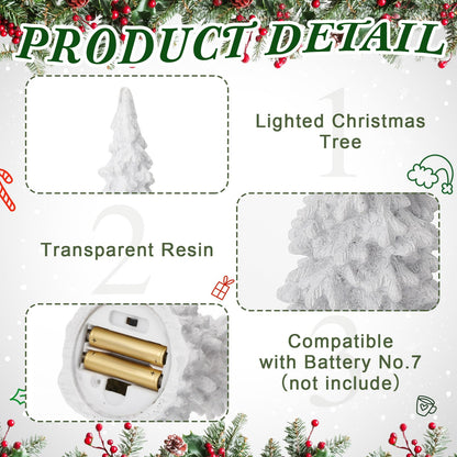 Flutesan 3 Pcs White Christmas Tree Figurines with Lights 11" /9" Tabletop Glittered Resin Village Pine Figurine Light Up Battery Operated Centerpieces Winter Holiday Decor for Table Mantel Home