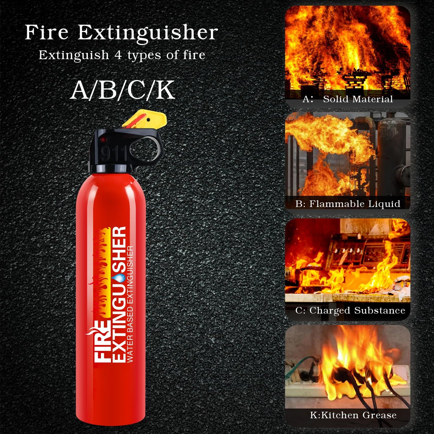 Fire Extinguisher for Home, 2 Pack Car Fire Extinguishers with Mount, 8 in 1 Portable Kitchen Fire Extinguishers for A, B, C, K Category, 620ml Mini Fire Extinguisher for Car Truck Boat