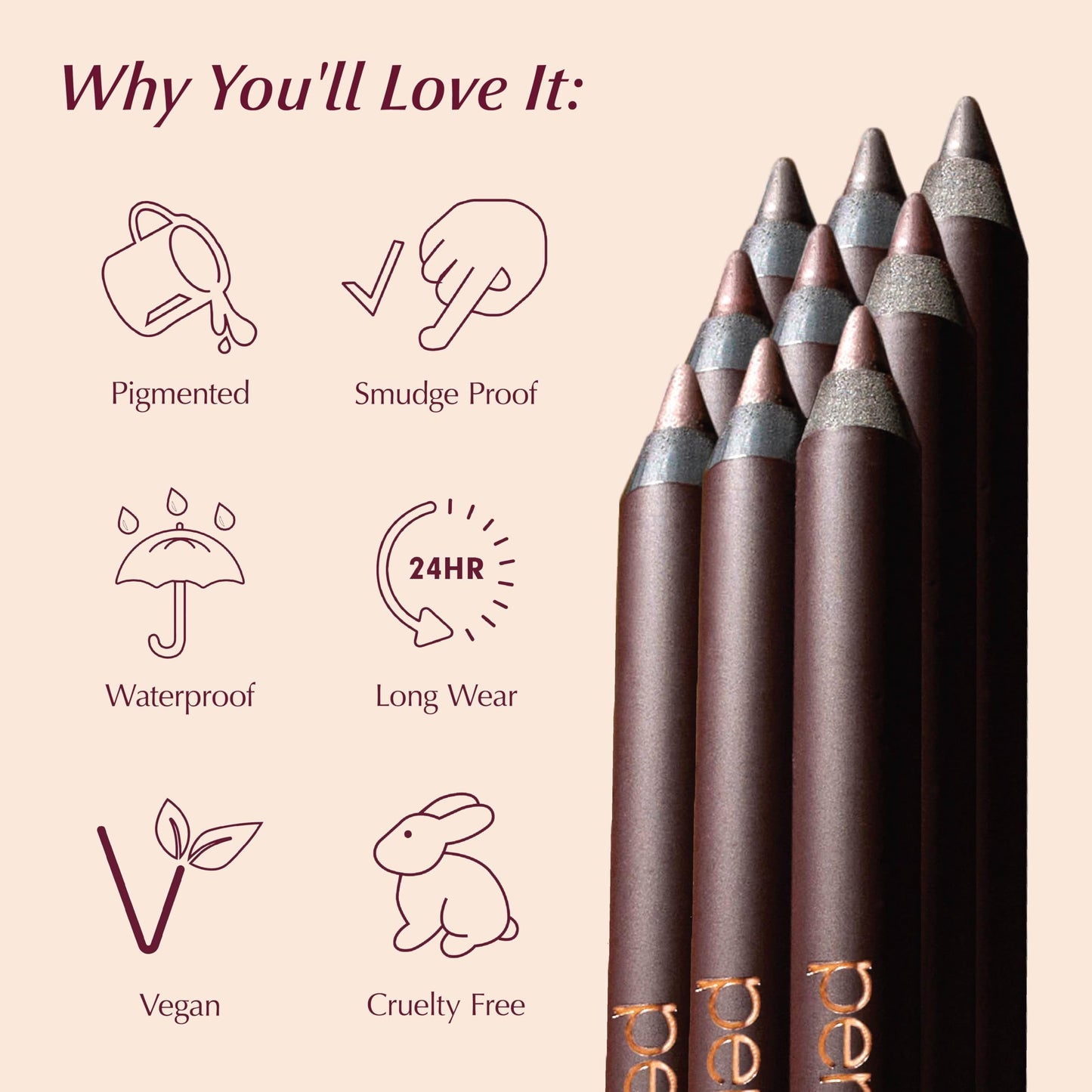 PERSONA 24HR Graphite Waterproof Eyeliner Pencil | Creamy, Smudgeable Pencil for Lash Line & Waterline | All-Day to All-Night Wear | Vegan, Cruelty-Free, Paraben-Free | Made in USA