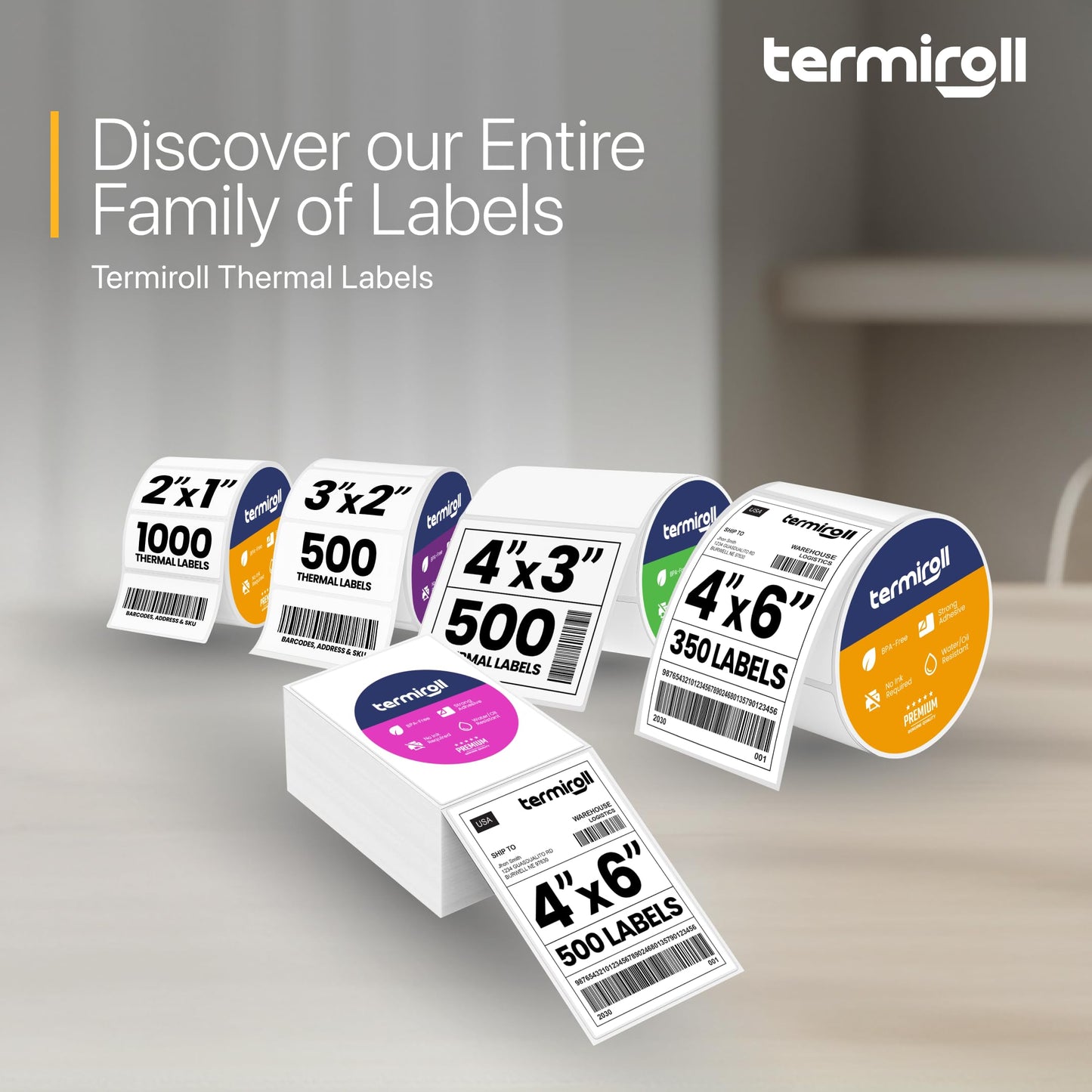 Termiroll 2x1 Thermal Labels – 10,000 Barcode & Address Labels/10 Rolls for Shipping, SKU & Inventory Stickers, Compatible with Rollo, Zebra, Munbyn, iDPRT & Direct Thermal Printers