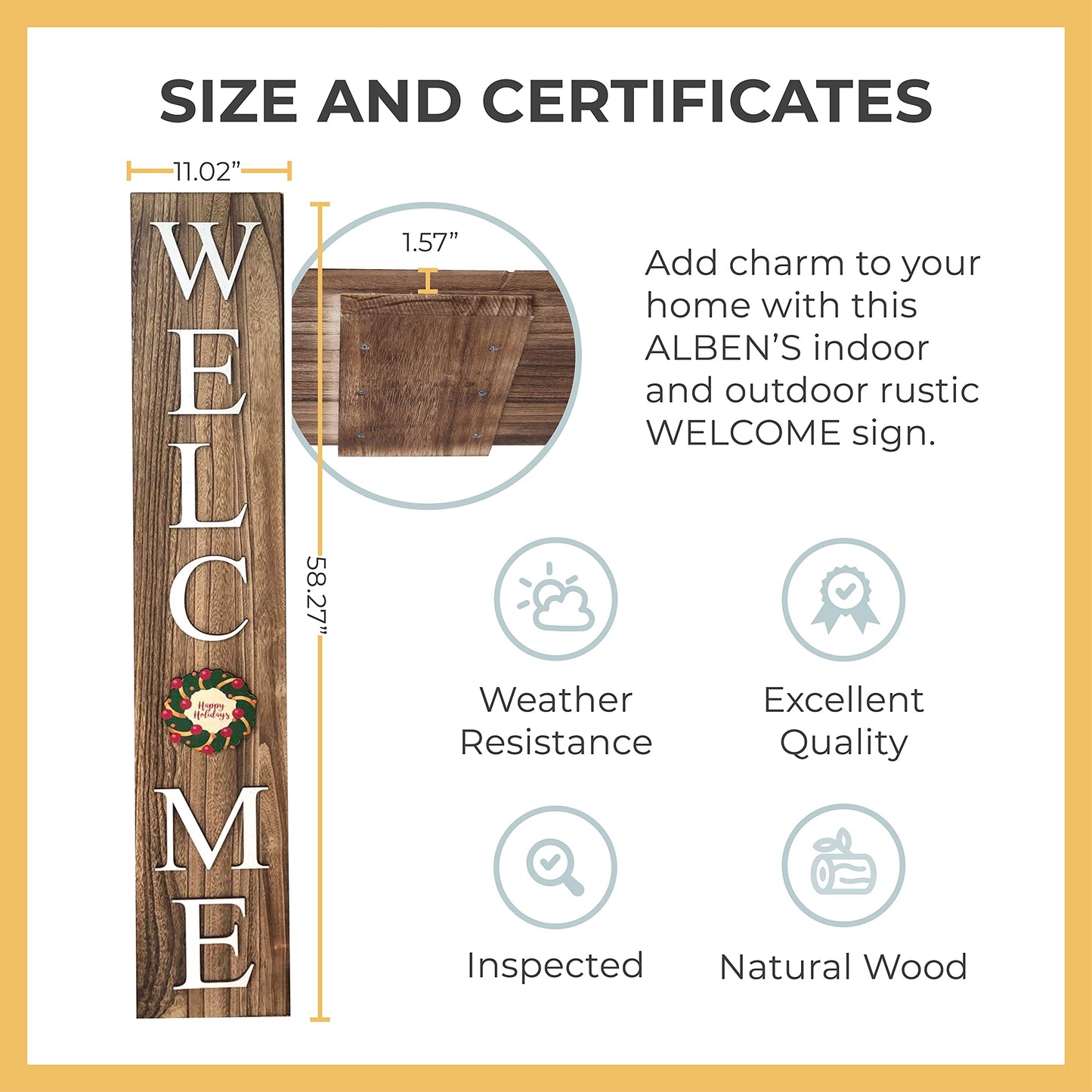 Extra Large 5FT Premium Wooden Interchangeable Welcome Sign for Front Door Porch Sign - 5 ft (58 x 11 Inch) 8 Magnetic Seasonal Tiles, Fall Porch Signs, Holidays and Seasons, Weather Resistance Standing welcome sign Outdoor and Indoor (Brown)