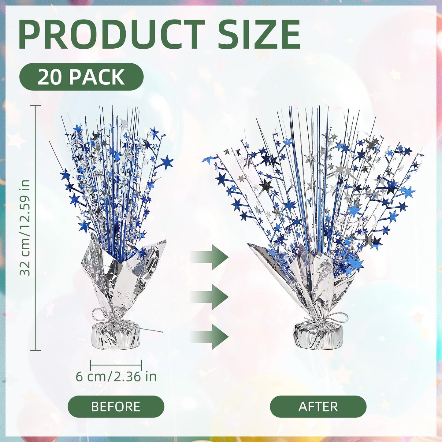 Ohiyoo 20 Pack Blue Silver Foil Spray Centerpiece Star Table Decoration Metallic Burst Table Centerpieces for Birthday Graduation New Year Wedding Anniversary Party Supply (Blue Silver)