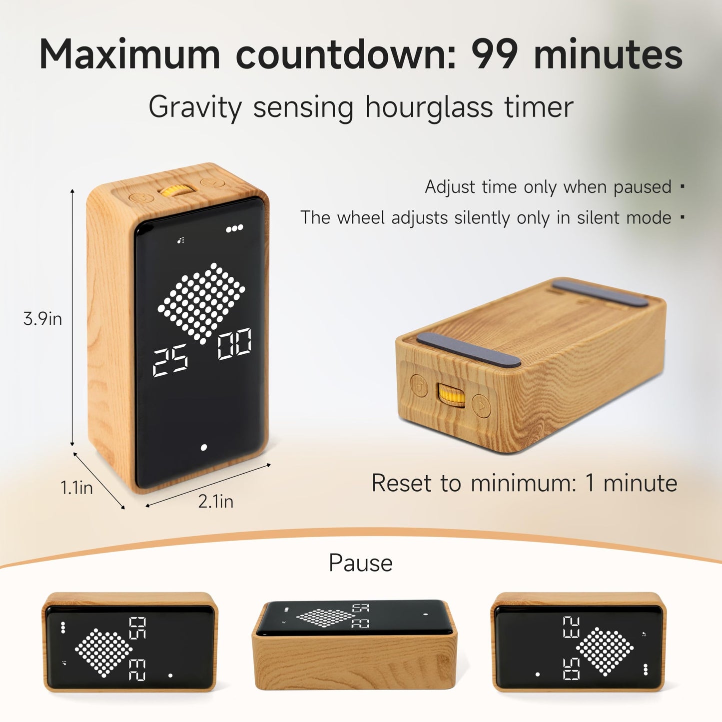 Exlliy Sand Timer, Digital Hourglass Timer, Rechargeable Magnetic Visual Timer with Large LED Display, Adjustable Volume for Classroom, Cooking, Fitness, Baking, Kids Learning & Teaching