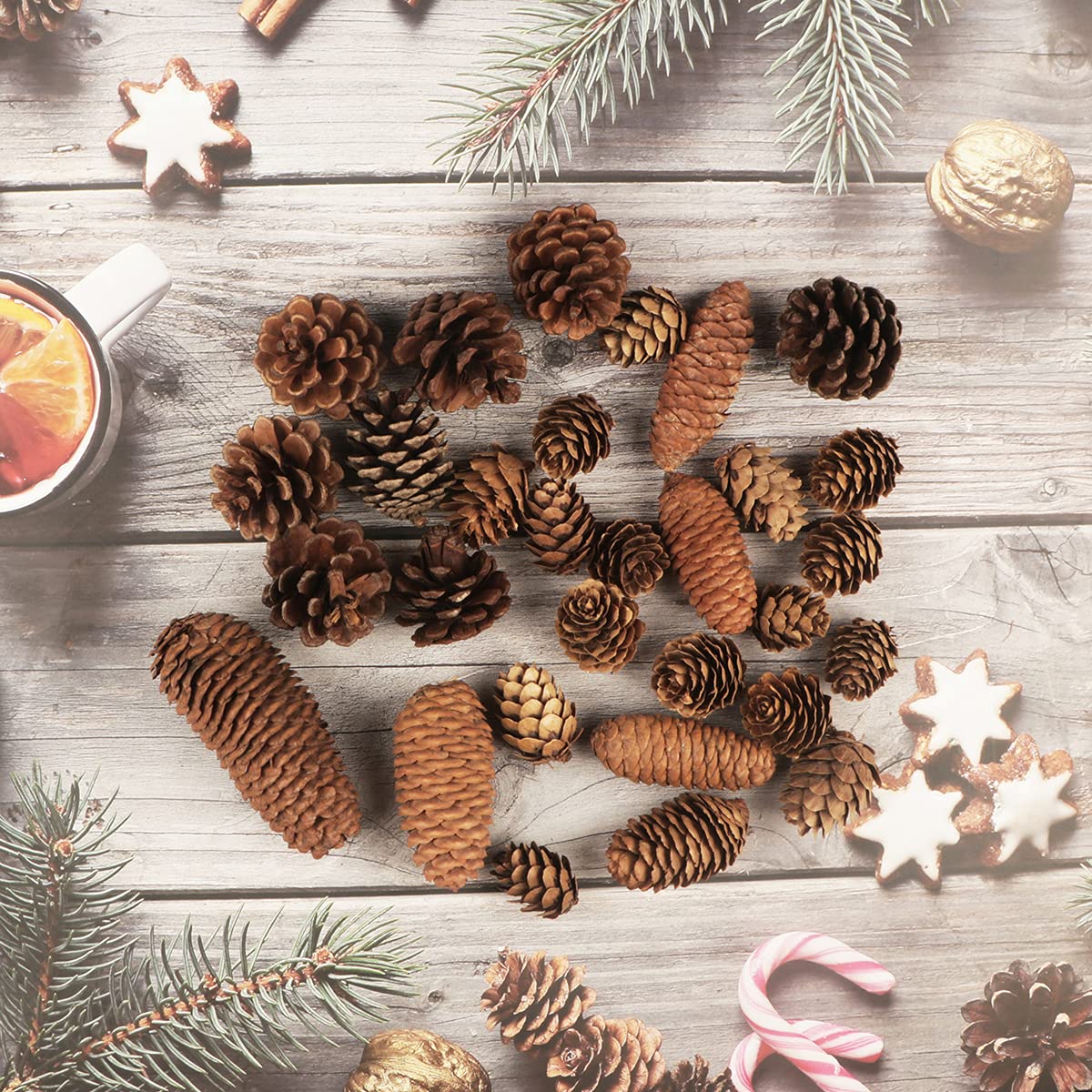 40 PCS Rustic Pine Cone Decorations - Large, Medium and Mini Sizes for Table, Tree and Home Decor