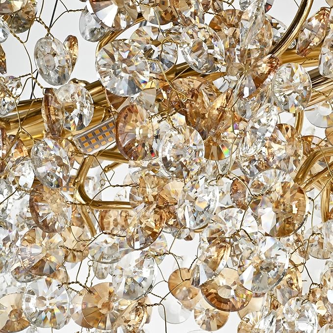 Modern Crystal Tree Branches Chandeliers Gold Luxury Round Raindrop Pendant Light Fixture 12 Light Ceiling Hanging Light for Dining Room Bedroom Living Room Entryway