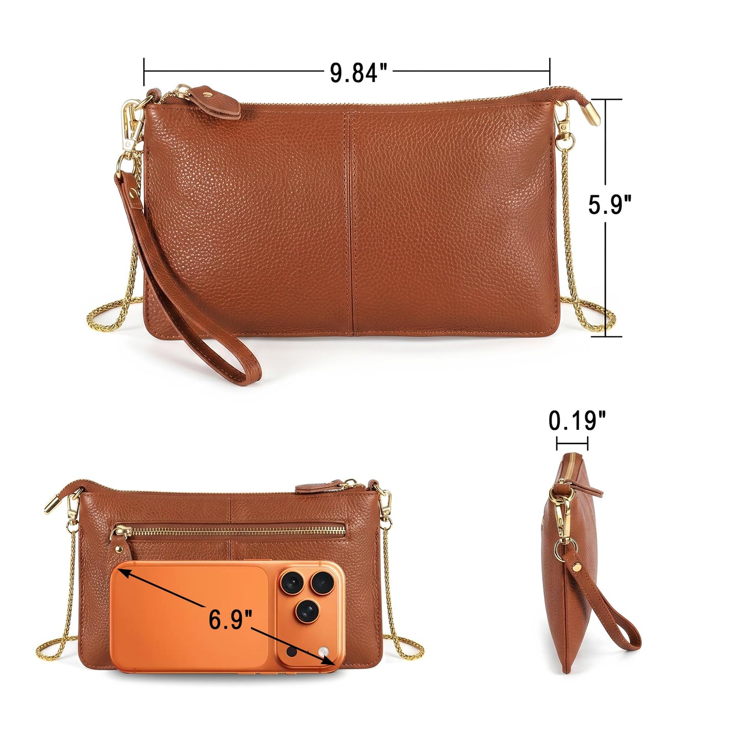 YALUXE Genuine Leather Wristlet Handbags Purses Cell Phone Pocket Clutch Wallet Crossbody Bags for Women