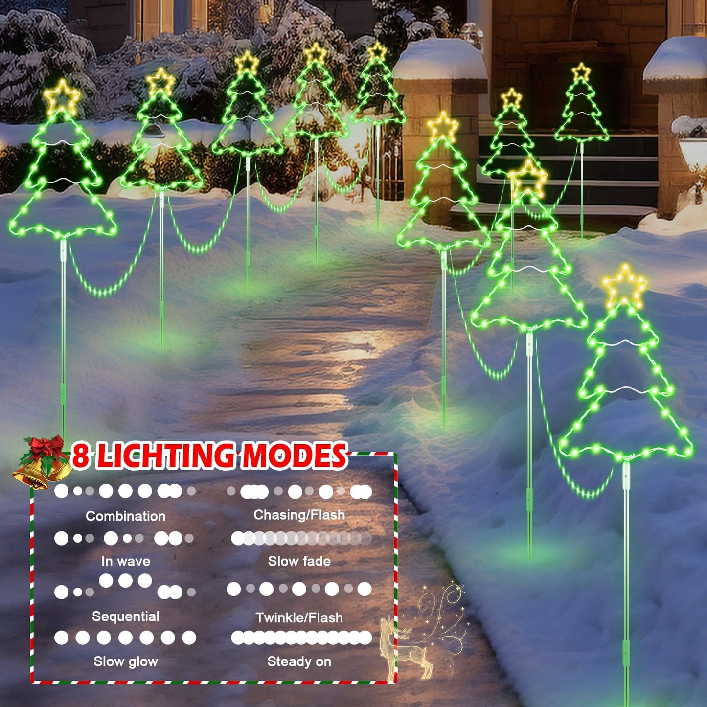 5 Pack 39.4'' Higher Christmas Tree Pathway Lights 250LEDS Outdoor Decorations, Bigger 13.8" Christmas Tree Sign w/ 8 Modes Lighting Waterproof Stake Lights for Xmas Festive Outside Garden, Yard Decor
