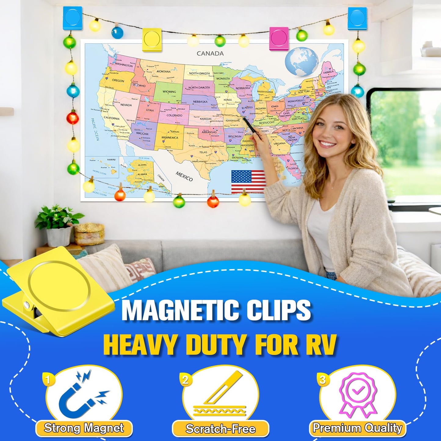 Grtard Strong Magnetic Clips, 2.2 Inch Extra Large Magnetic Clips Heavy Duty, 8Pack Magnet Clip for Fridge, Clip Magnets for Refrigerator, Whiteboard, Classroom, Kitchen, Office Organizer (Yellow)