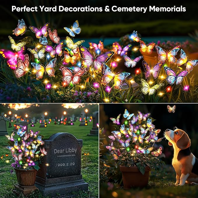 Solar Lights Outdoor Garden Decor: Gardening Gifts for Women Mom - 4 Pack 68 Butterfly Solar Lights with Colorful Bulbs - Outside Waterproof Christmas Decorations for Yard Patio Pathway Porch Lawn