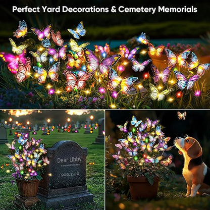 Solar Lights Outdoor Garden Decor: Gardening Gifts for Women Mom - 8 Pack 136 Butterfly Solar Lights with Colorful Bulbs - Outside Waterproof Christmas Decorations for Yard Patio Pathway Porch Lawn
