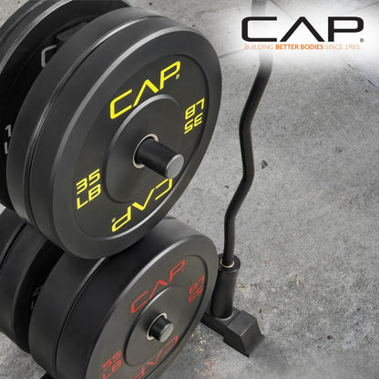 CAP 190 lb Economy Olympic Bumper Plate Set with Storage Rack, 2-Inch Olympic Plates, Medium Bounce Rubber Weight Plates with Steel Hub, 6 Weight Posts & 4 Barbell Holders for Weightlifting, Strength Training & Home Gym Workouts