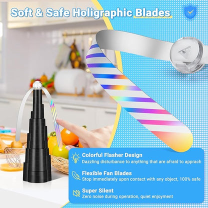 4Pack Rechargeable Fly Fans for Tables with LED Light, Fly Fan for Outdoor Dining, Parties, and Picnics, Safe, Compact, and Foldable with Blades that Stop on Contact