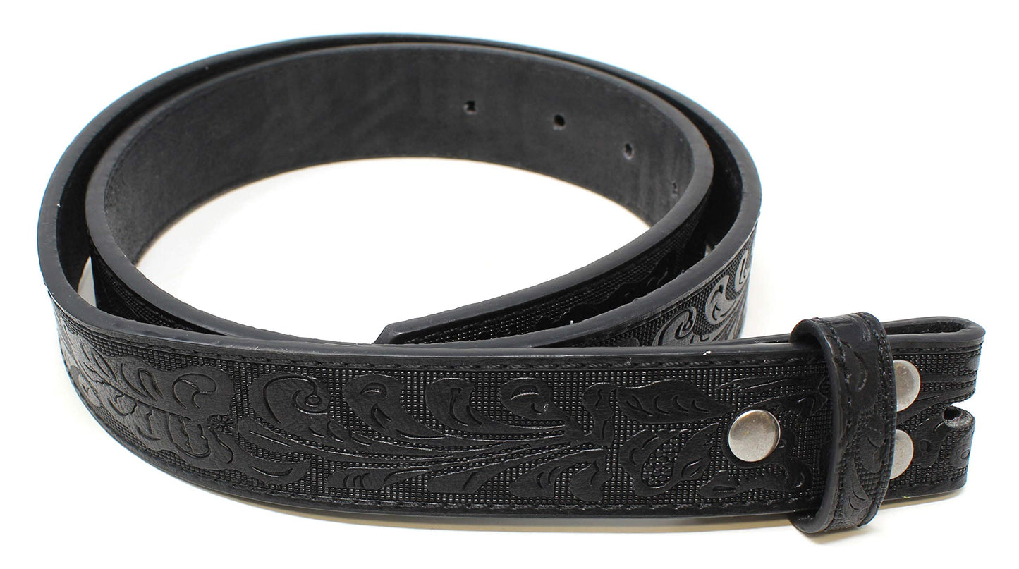 BC Belts Womens Leather Belt Strap with Embossed Western Scrollwork 1.25" Wide with Snaps (Black-M)