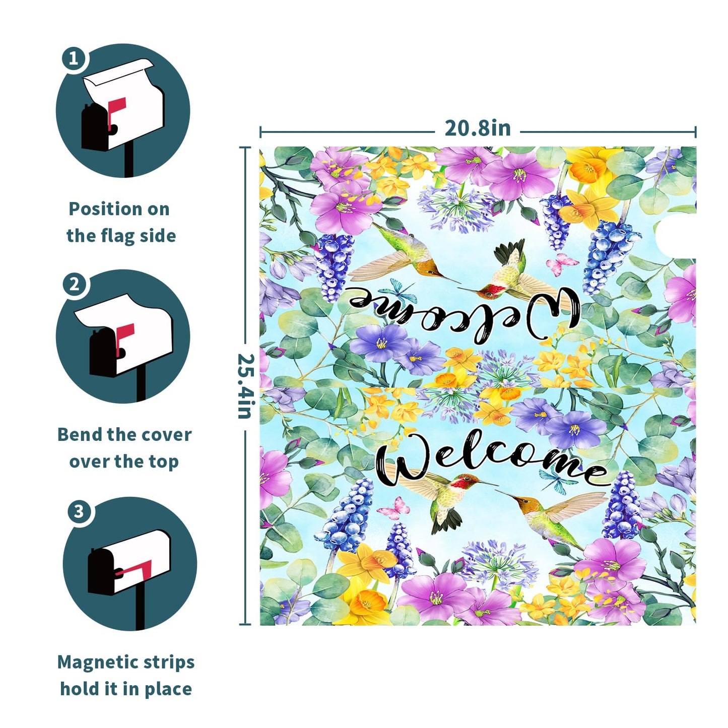 Spring Summer Flowers Mailbox Covers Magnetic Large Size 25x21 Inch Cherry Blossom Mailbox Cover Spring Hummingbird Mailbox Wraps Post Letter Box Cover Decoration for Outdoor Garden Home Yard Outside