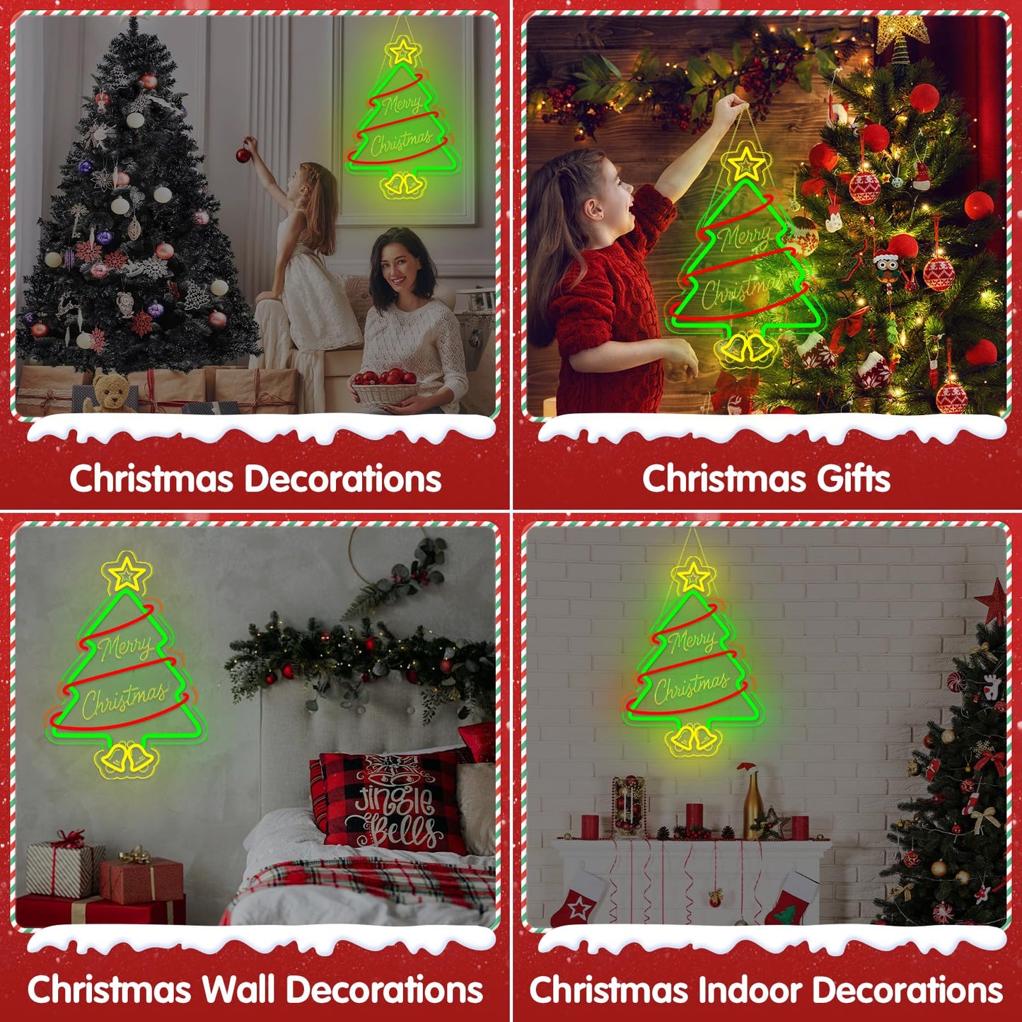 LMHSE Christmas Tree Neon Signs, 16.9" x 12.1" Acrylic LED Neon Sign for Window Lights Bedroom Living Room Home Decorations