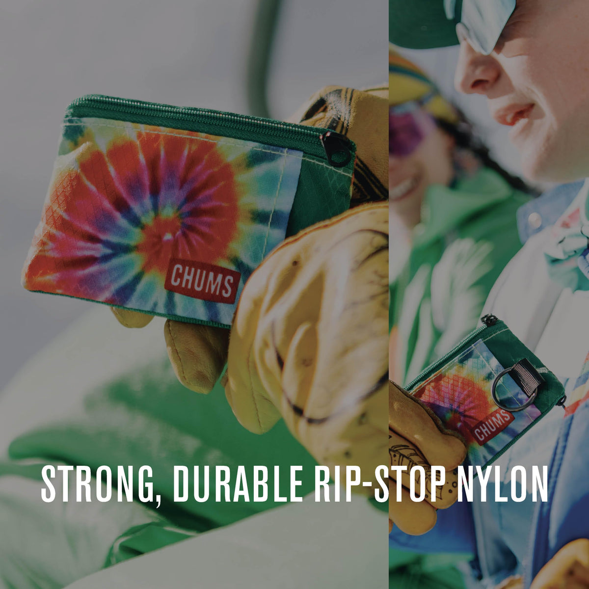Chums Surfshorts Wallet - Lightweight Slim Wallet with RFID Blocking Card & Clear ID Window - Zippered, Water Resistant w/ Key Ring (Black/Gray)