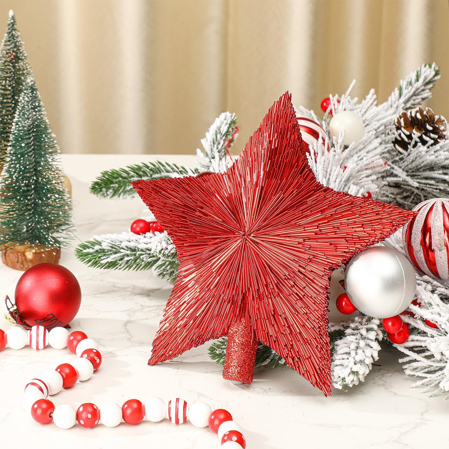 Threehoney 8.3 Inches Christmas Star Tree Topper Glitter Mini Sisal Star for Christmas Small Xmas Tree Top Decoration Ornament for Home Xmas Holiday Gift Decor(Red)