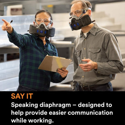 3M Respirator, Secure Click Half Face Reusable Respirator with Speaking Diaphragm and Push Button Seal Check, HF-803SD, Sweeping, Sanding, Grinding, Sawing, Dust, Large