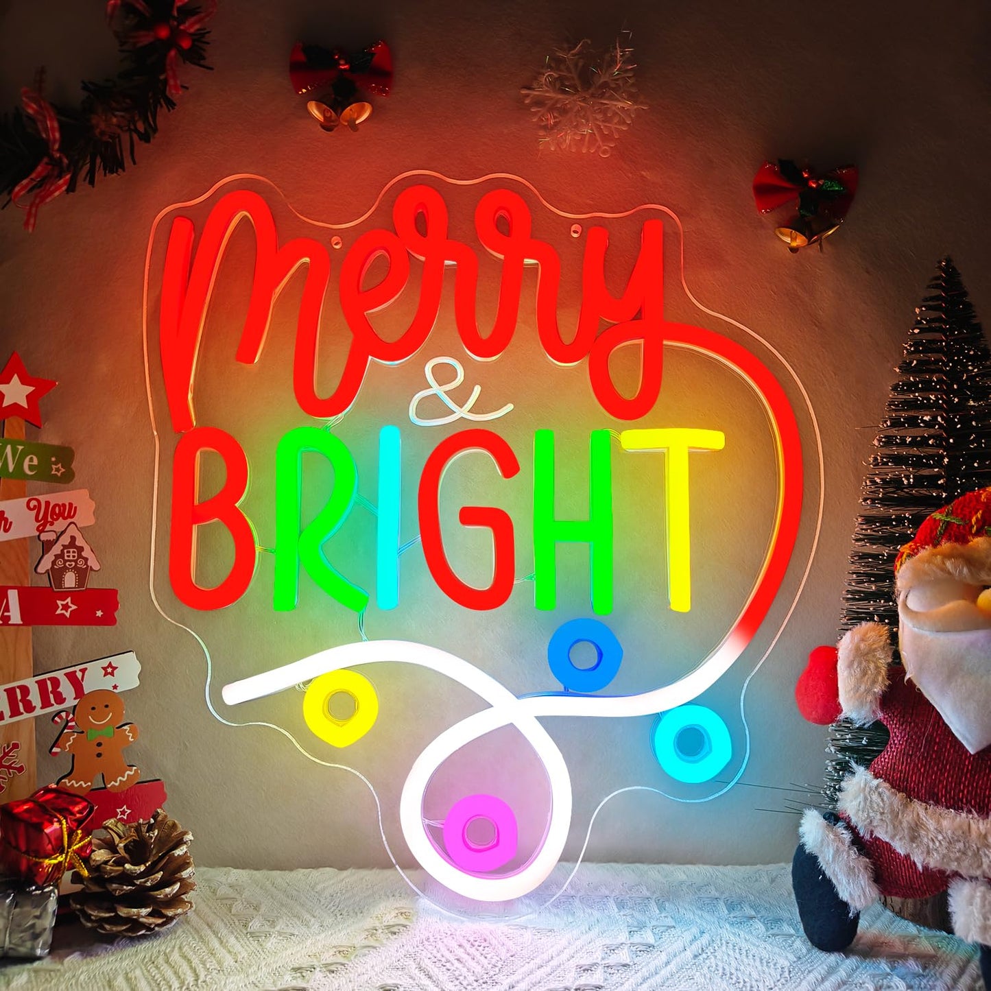 Merry And Bright Christmas Neon Sign for Wall Decor Merry Christmas Neon Light Dimmable Led Bright Chris-tmas Decor Light Up sign for Gifts