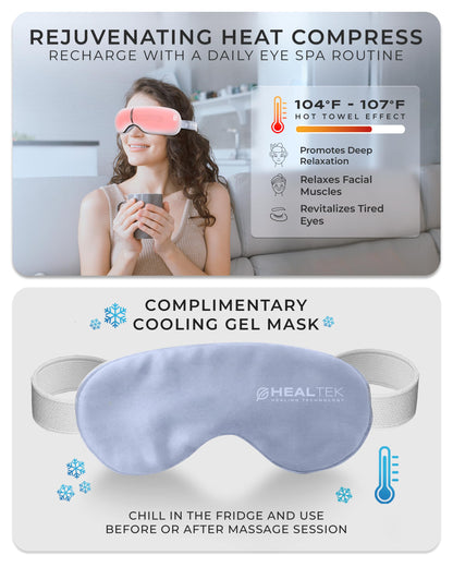 Premium Eye Massager with Heat & Cooling Gel Mask Heated Eye Massager for Migraine w Bluetooth & White Noise Massaging Mask for Tension & Stress Relief, Birthday Gift