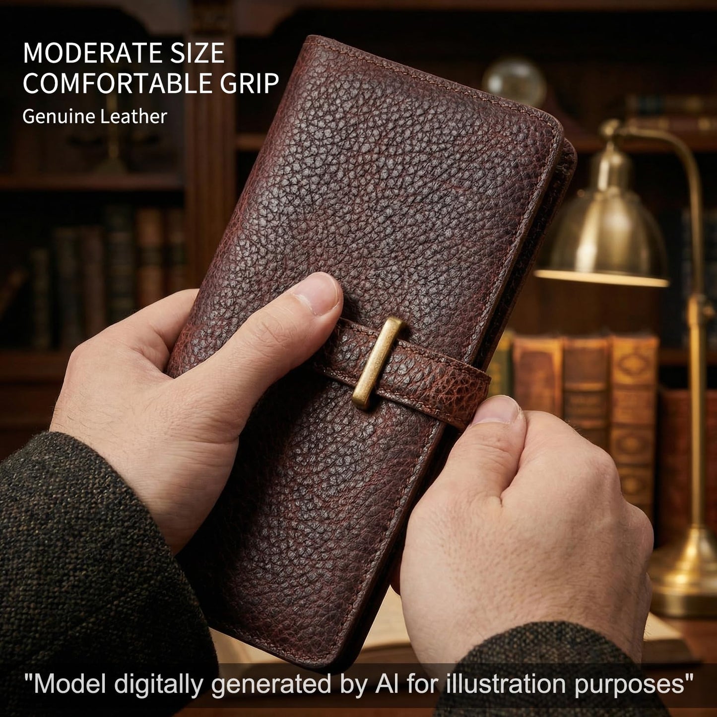 RMAWRAD genuine leather long bi-fold wallet/card holder, unisex, made of full-grain cowhide, with card slots and a coin purse, dark brown.