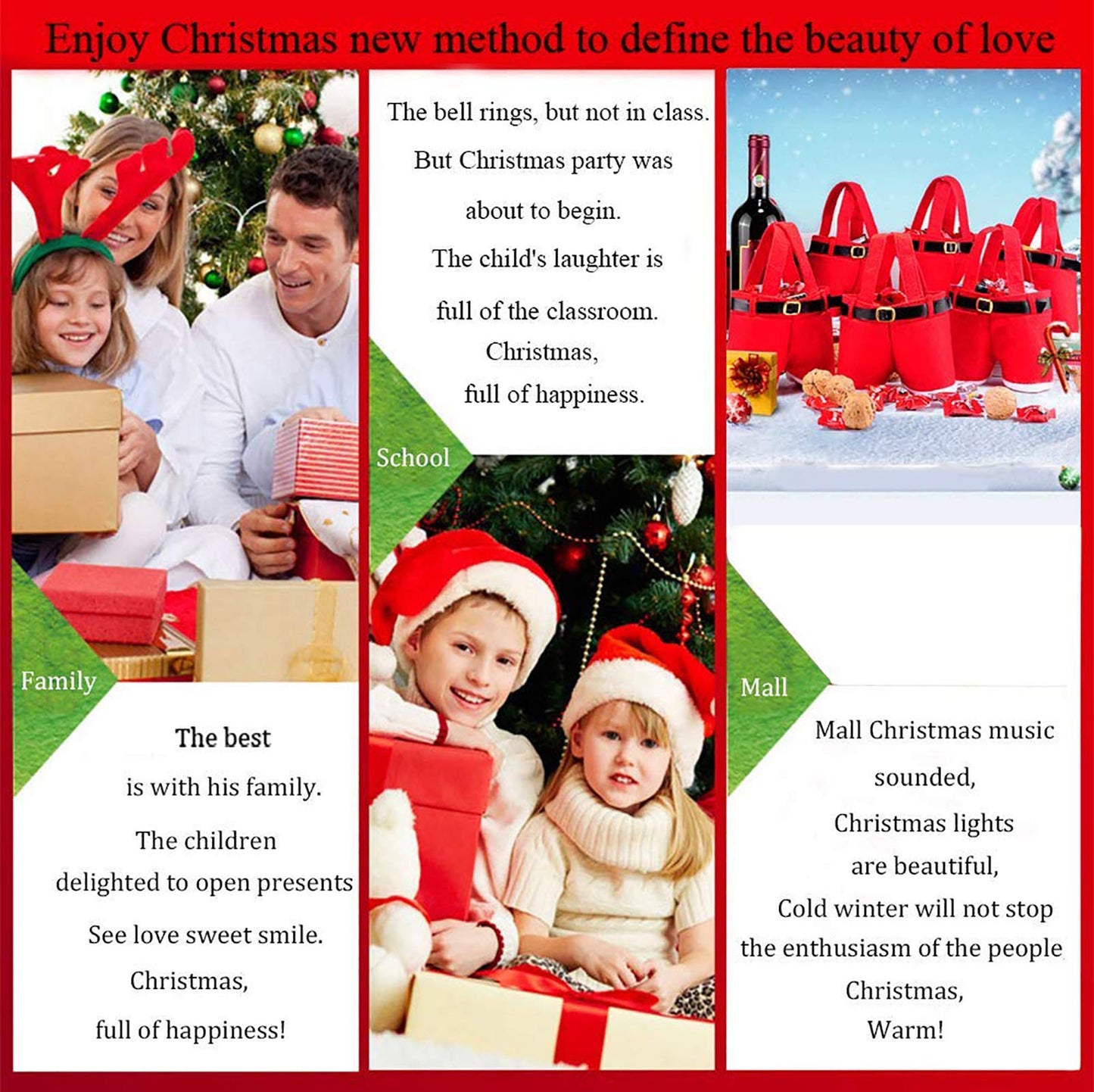 MSQ 6PCS Christmas Decorations Gift Bags Candy Bags Santa Pants Style Lovely Treat Bags for Wedding Holiday New Year Holiday