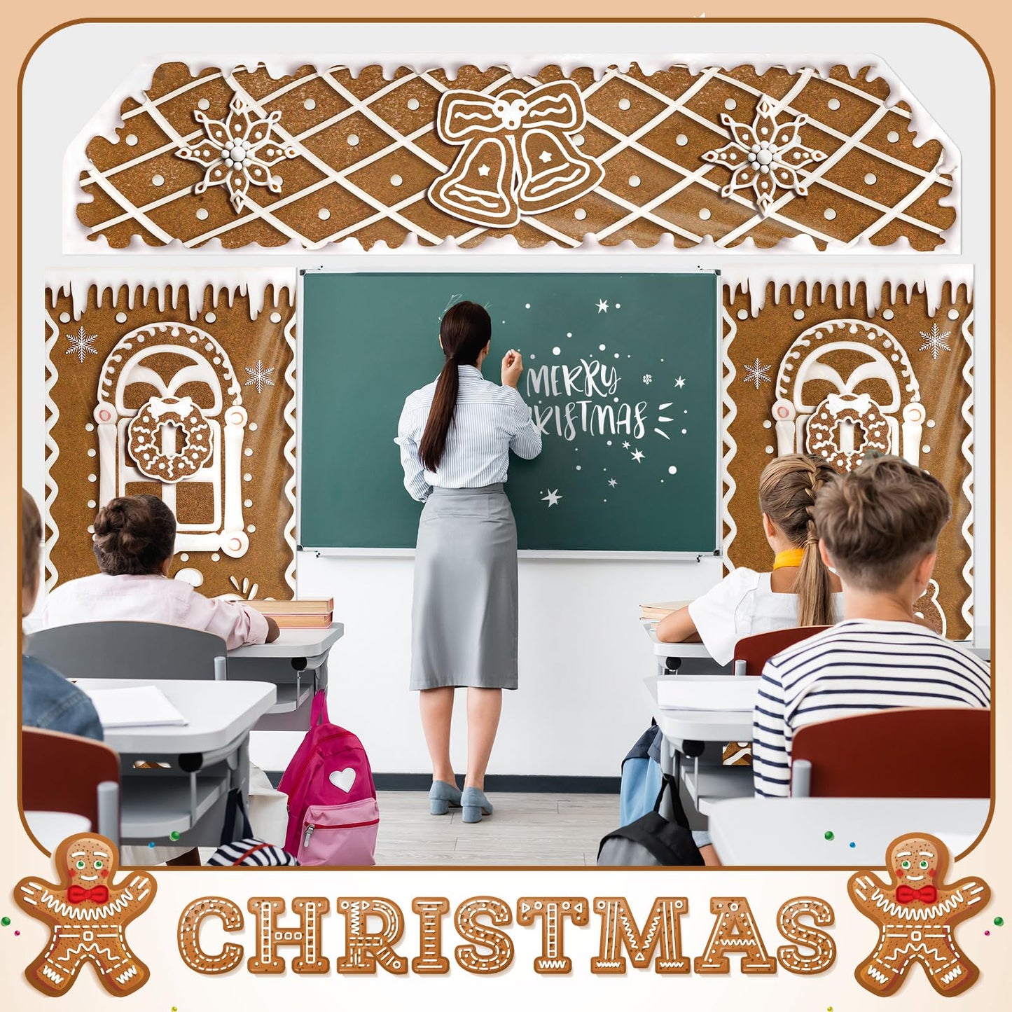 HunnmingRe 3 Pcs Christmas Gingerbread House Decorations Gingerbread Door Covers Backdrop Christmas Door Banners for Xmas Holiday Party Photography Photo Background Decor(Snowflakes Style)
