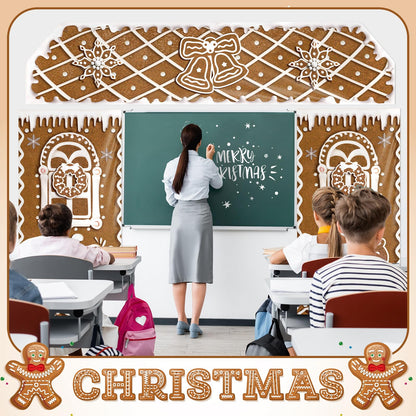HunnmingRe 3 Pcs Christmas Gingerbread House Decorations Gingerbread Door Covers Backdrop Christmas Door Banners for Xmas Holiday Party Photography Photo Background Decor(Snowflakes Style)