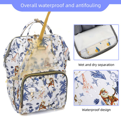 Diaper Bag Backpack, Diaper Bags for Baby Girls Boys, Baby Bags for Moms Dads, Nappy Changing Bag with Insulated Pockets,Multi-functional Waterproof Backpack with Stroller straps-Animal World White