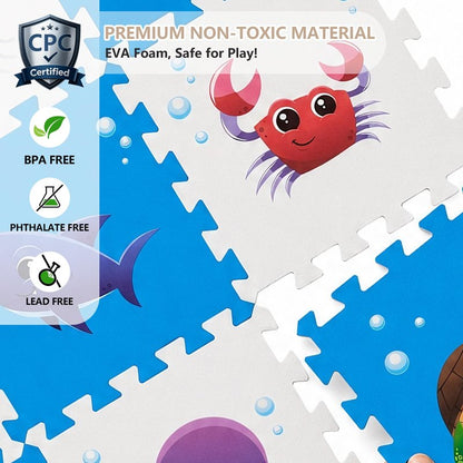 PLAY 10 Puzzle Play Mat, Foam Floor Tiles, Children’s Foam Puzzle Mat Baby Floor Play Mat 34×34 Inches Sea World 9 Pieces, Edge Tooth A