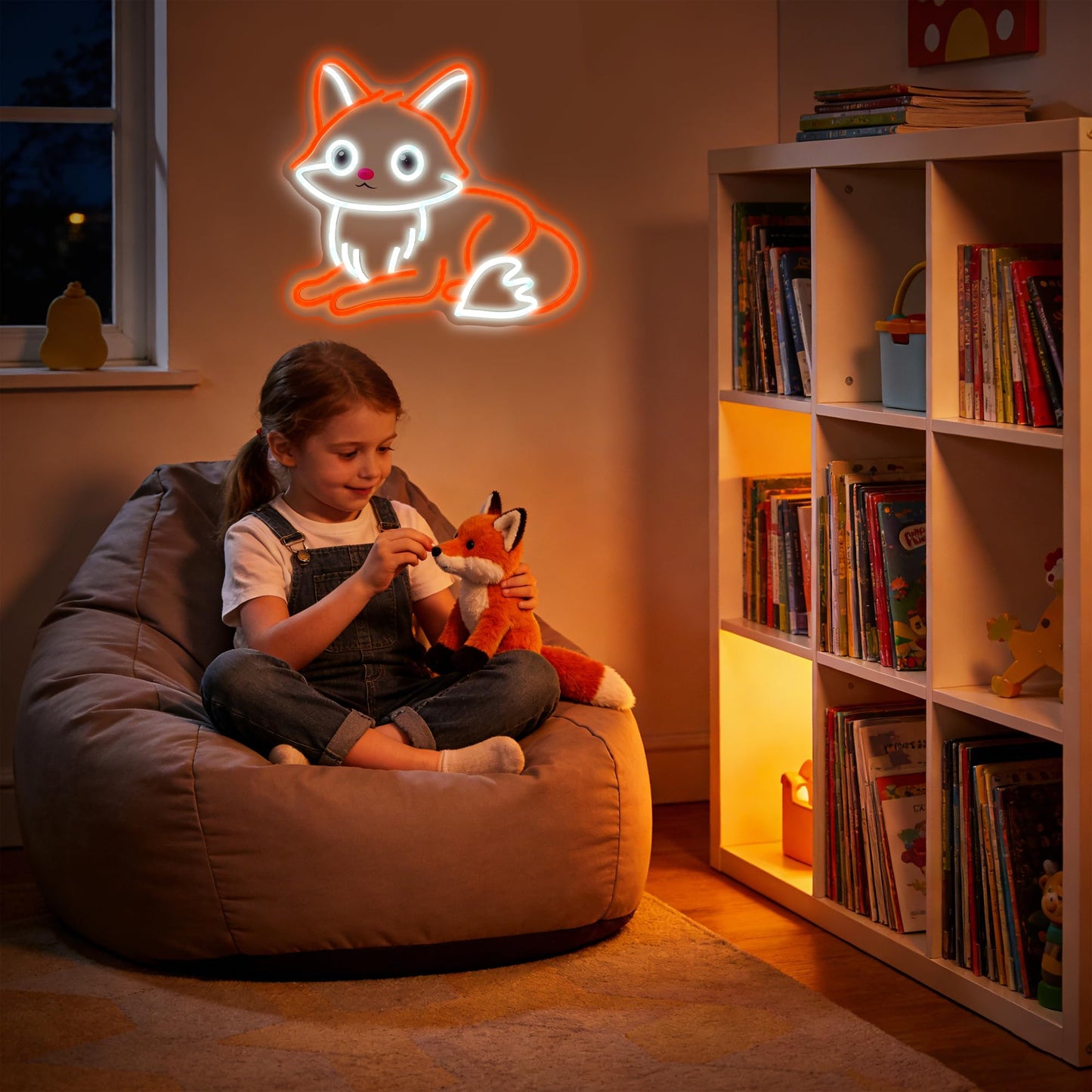 Fox Neon Sign, Cute Dimmable Led Neon Night Lights Up Animal Fox Decor for Bedroom Living Room Man Cave Home Bar Wall Decoration, Birthday Party Christmas for Kids Girls Boys Adults Gifts (Fox)
