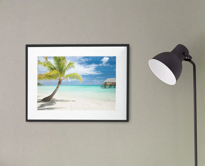Beach Art Wall Decor Coral Beach Sand Sea Palapa Tropical Palm Tree Photo Sunset Landscape Pictures Ocean Scenic Scenery Nature Photography Paradise Cool Wall Art Print Poster 36x24