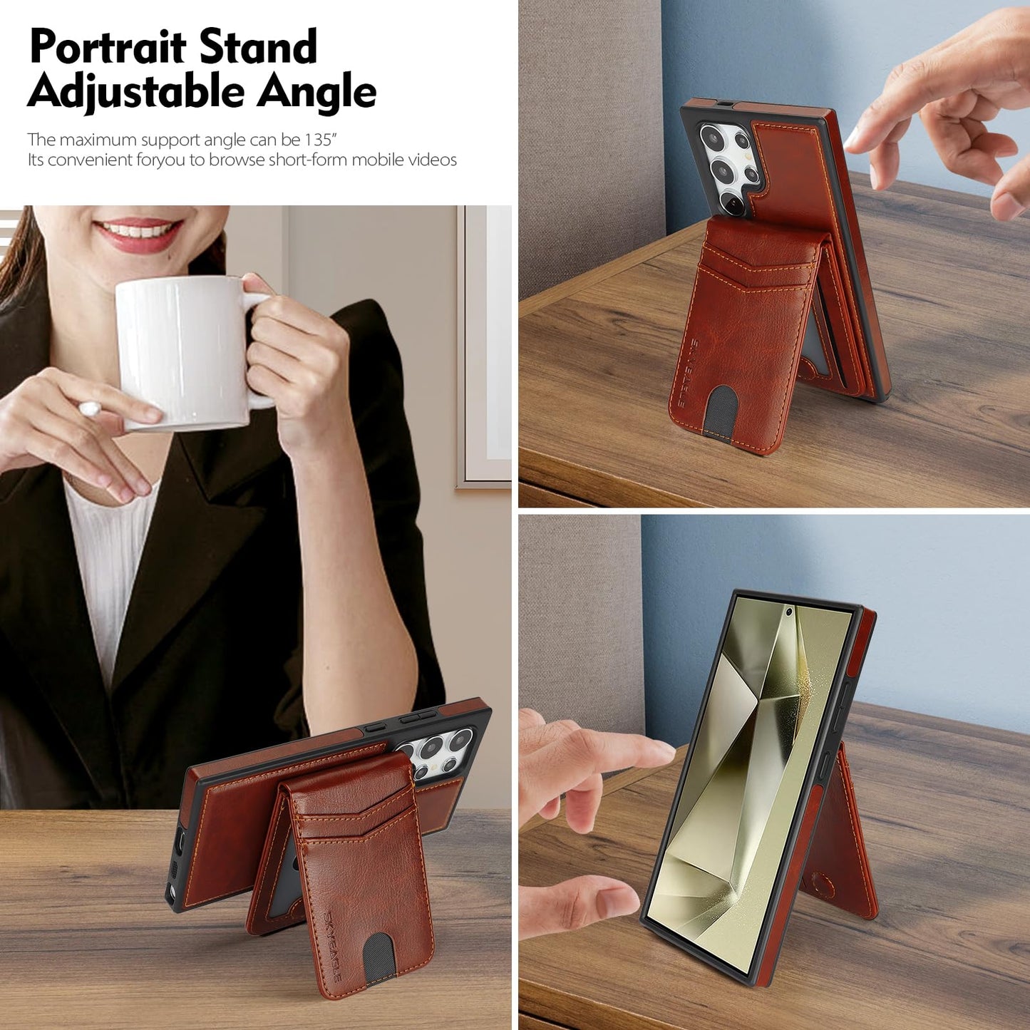 SkyEagle Compatible with Magsafe 2 in 1 Detachable Samsung Galaxy S24 Ultra Wallet Case with Card Holder Women Men Magnetic PU Leather Phone Case RFID Blocking Flip Kickstand Credit Slots,Brown
