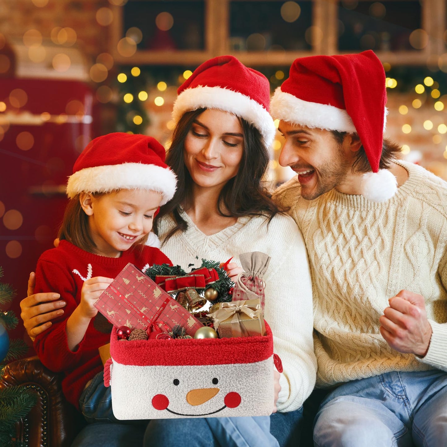 INough Christmas Gift Basket, Large Red Collapsible Storage Basket with Handles, Empty Holiday Basket for Gifts, Blankets, Baby Items and Home Christmas Decorations