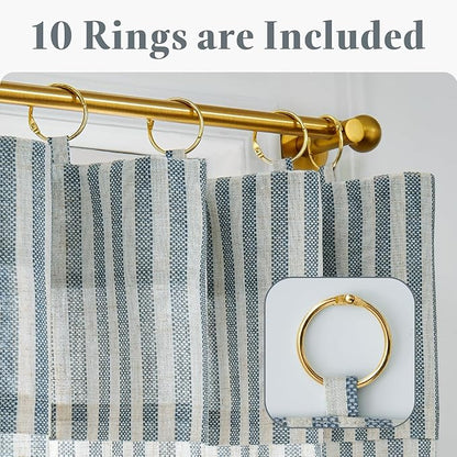 jinchan Striped Linen Kitchen Curtains with Attached Valance 36 Inch Length Cafe Tier Curtains for Living Room Rustic Half Window Light Filtering Rod Pocket Small Drapes 2 Panels Blue