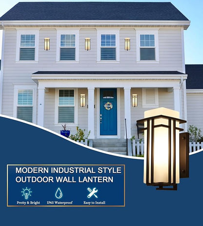 Outdoor Wall Light Fixtures, Exterior Waterproof Lanterns, Porch Sconces Wall Mounted Lighting with Modern Frosted Glass, Black Aluminum Wall Lamps for Patio Front Door Entryway, (Type_A 12.2''H)