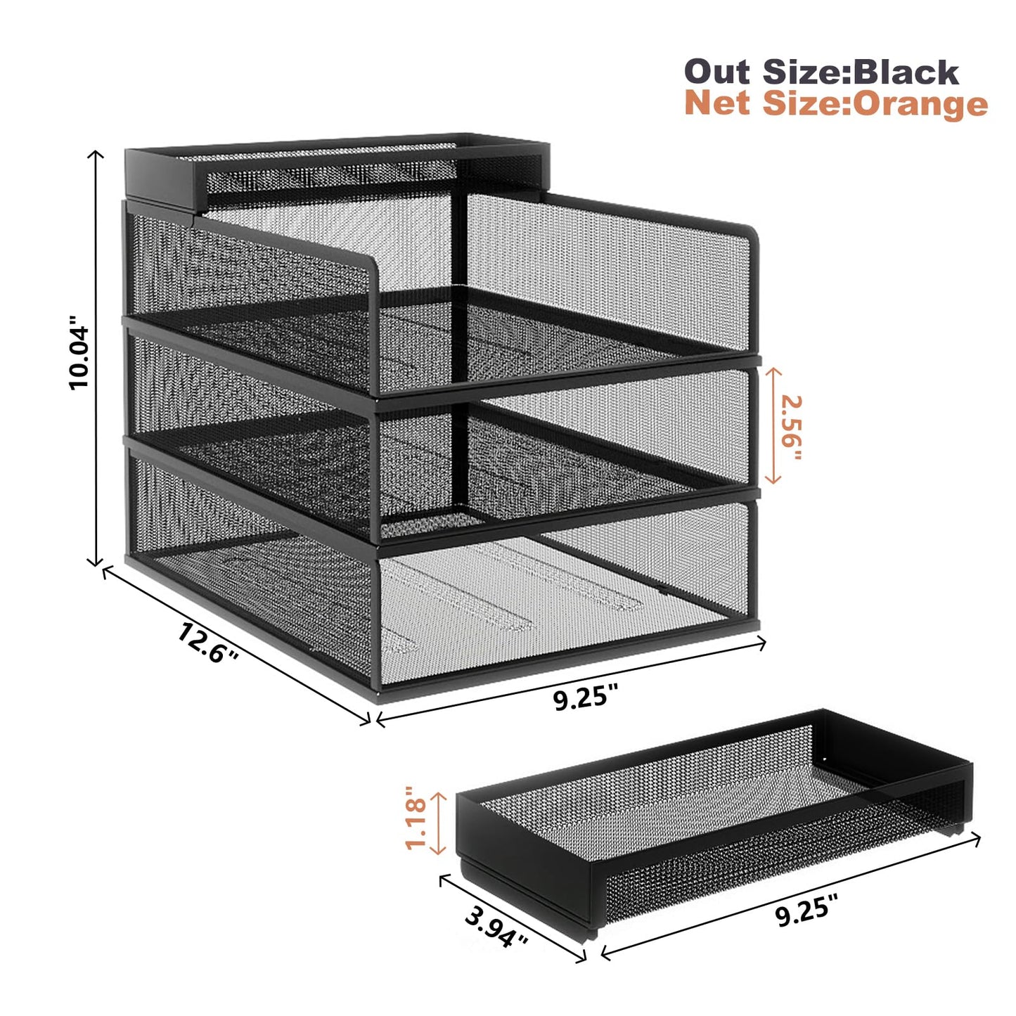 Natwind 3 Tier Stackable Paper Trays for Letter Documents, Desktop File Organizers for Office Supplies, Metal Mesh Desk Organizer，Office Organizer，Letter Trays for Home, Office, School，Black