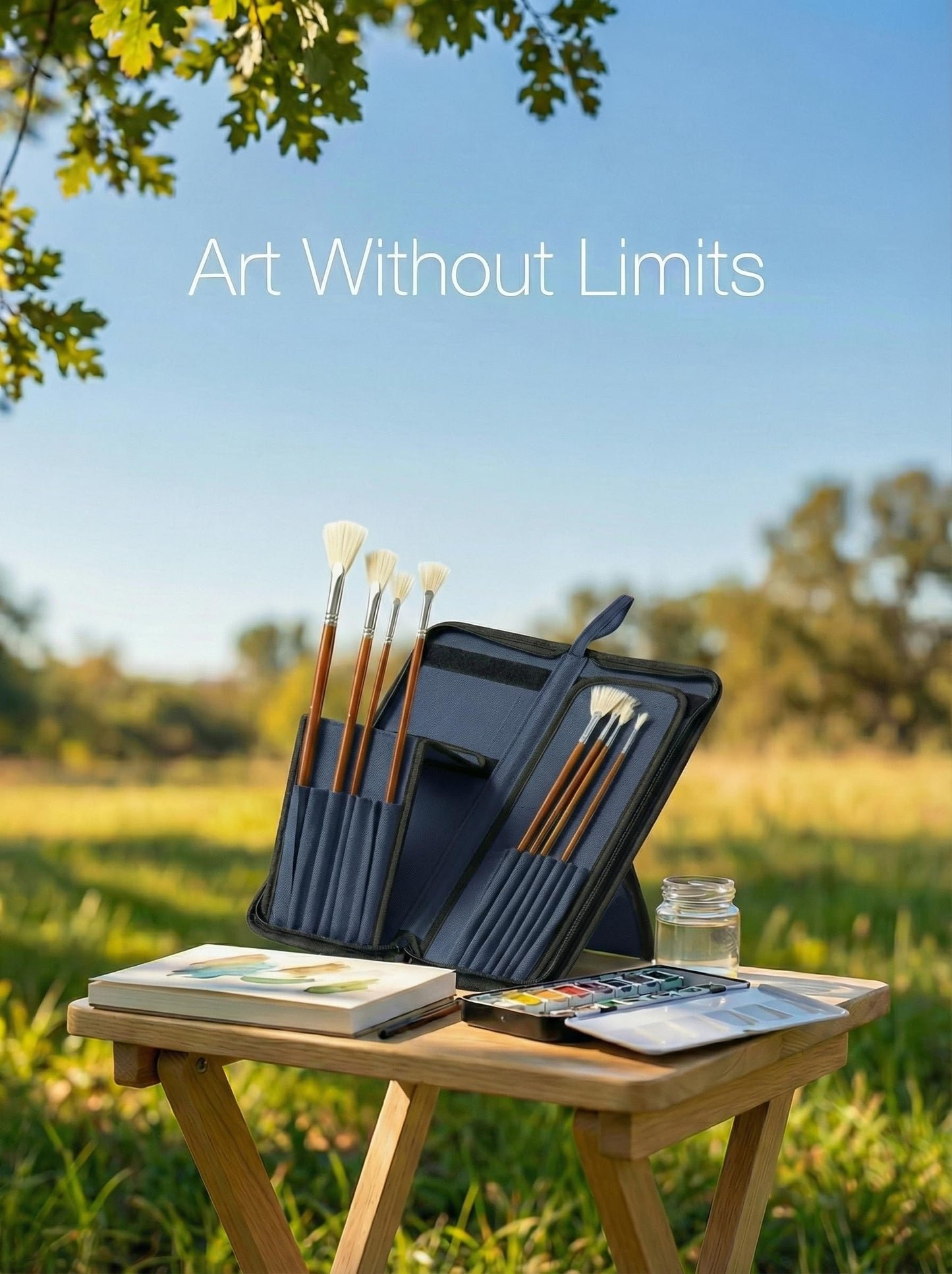 DUGATO Long Canvas Paint Brush Holder Zippered 5.7x14.8 inches, Premium Art Case for Brushes Long Handle up to 13" Length, 15 Slots Storage for Artist (Brush Not Included) - Blue