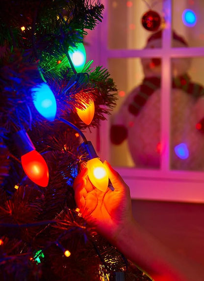 Vintage C9 LED Christmas Lights Outdoor, 100 Feet C9 String Lights with 100 Shatterproof C9 Bulbs, Waterproof Connectable Commercial Christmas Tree Lights for Outside Roofline Patio Decor, Multicolor