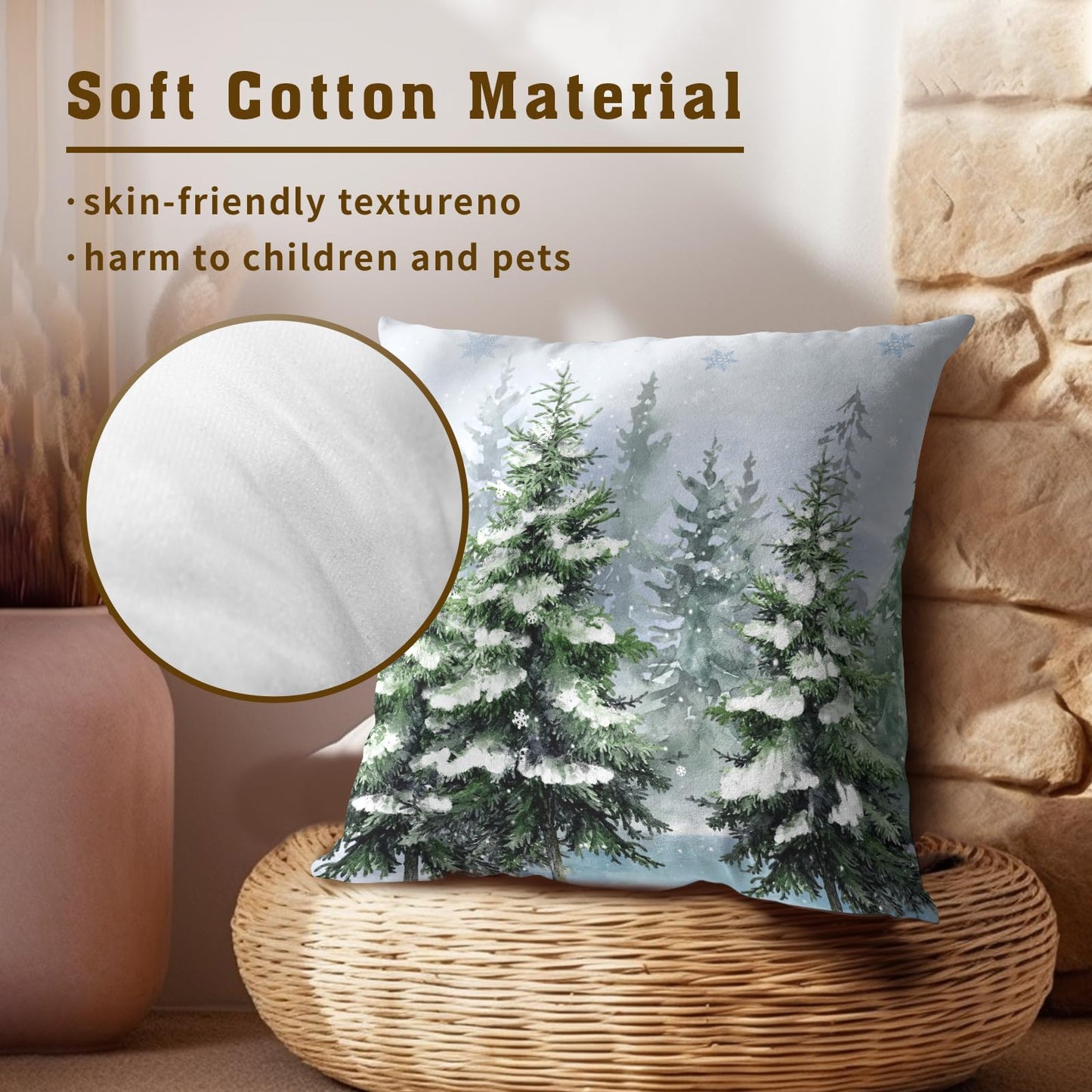 Imiss Dark Green Pine Tree Pillow Covers 18x18 Inch Set of 2 - Winter Forest Snowflake Throw Pillow Case Rustic Style Nature Decorative Cushion Cover for Christmas Holiday Living Room Sofa Bedroom