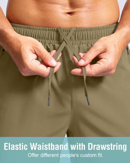 G Gradual Men's Athletic Running Shorts with Zipper Pockets Quick Dry 7"/ 5"/ 9" Workout Gym Shorts for Basketball Hiking(Dusty Khaki,9M)