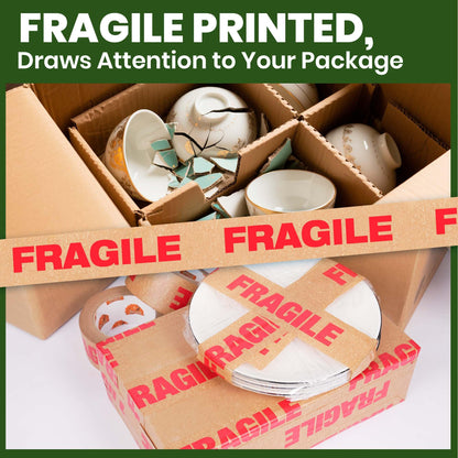 TAPEBEAR Fragile Tape Eco-Friendly Kraft Paper Tape 2Inch x 55Yard, Biodegradable Packaging Brown Paper Tape Self Adhesive Box Tape for Small Business, Shipping, Sealing, Moving, 3Rolls
