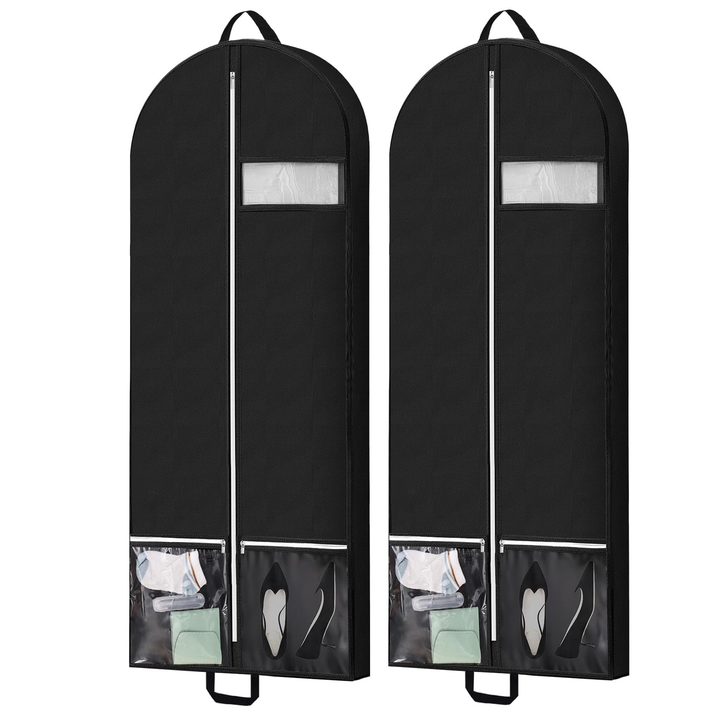 54" Garment Bags for Travel and Storage, Travel Suit Bags for Men Women with 2 Clear Pockets, Storage bags for Clothes, Suits, Dress, Shirts, Coats 2pcs Black