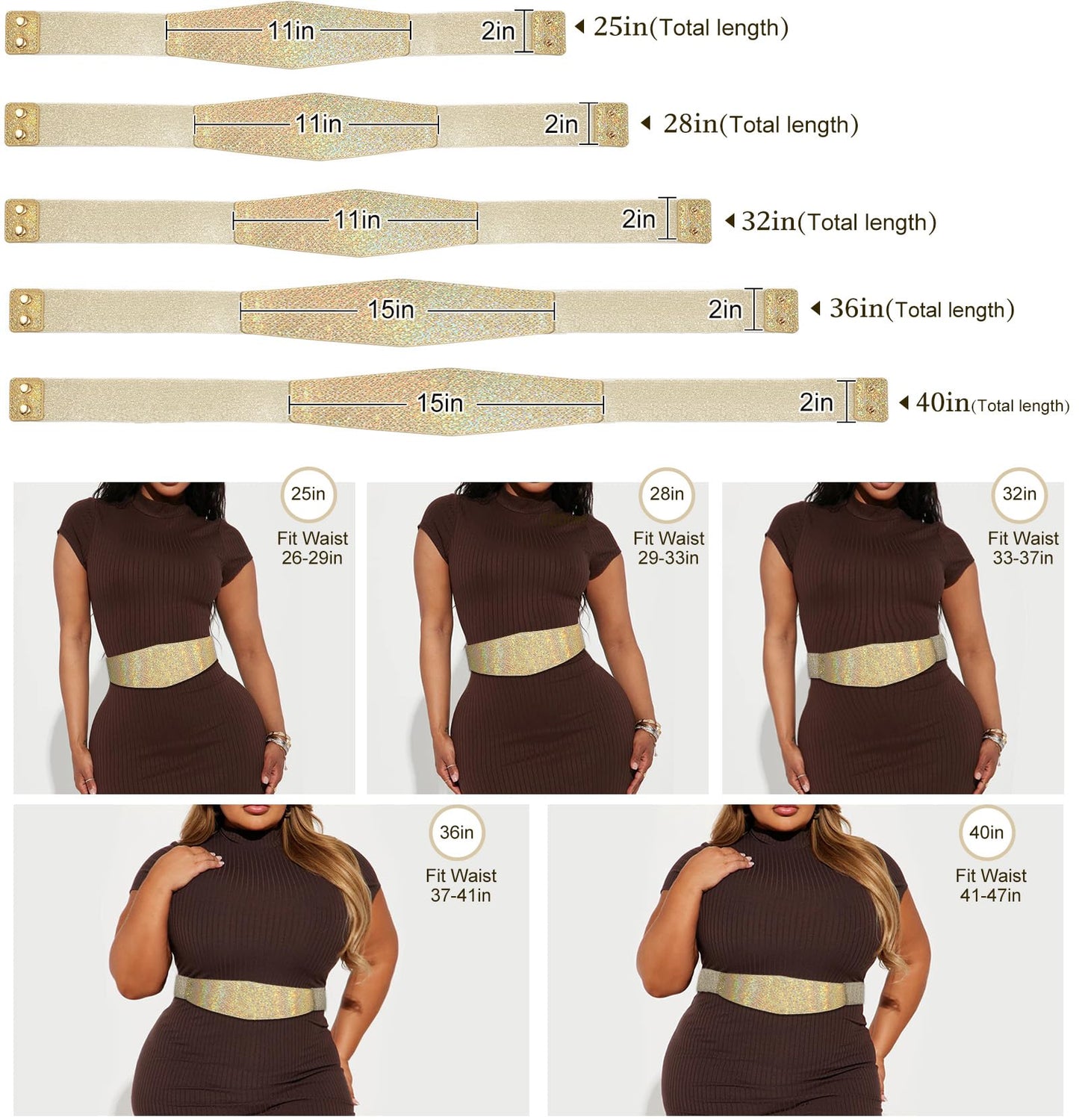 Glamorstar Women Wide Corset Belt Elastic Stretchy Waist Belt for Dresses Gold (Bling Beige Band) 63cm/25in
