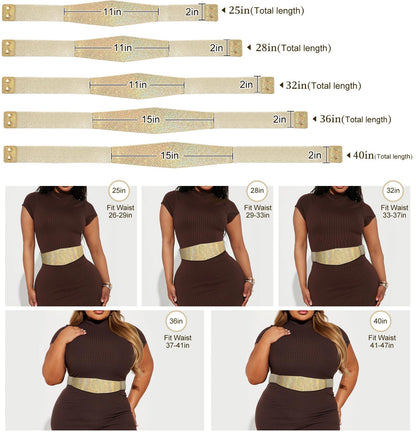 Glamorstar Women Wide Corset Belt Elastic Stretchy Waist Belt for Dresses Gold (Bling Beige Band) 63cm/25in
