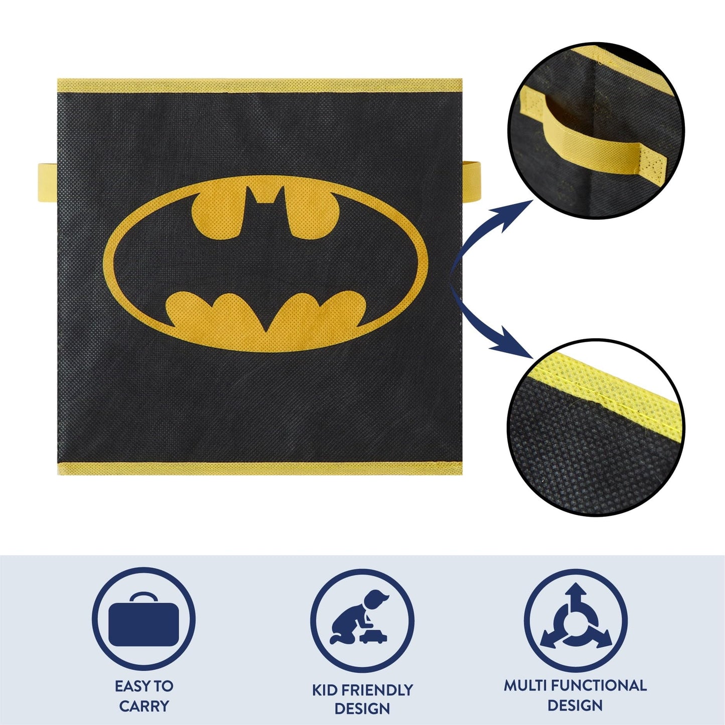 Batman Kids Storage Cubes, 2 Pack Foldable Fabric Bins with Handles, Collapsible Organizer Boxes for Bedroom, Playroom & Nursery, Durable Kids Storage Solution
