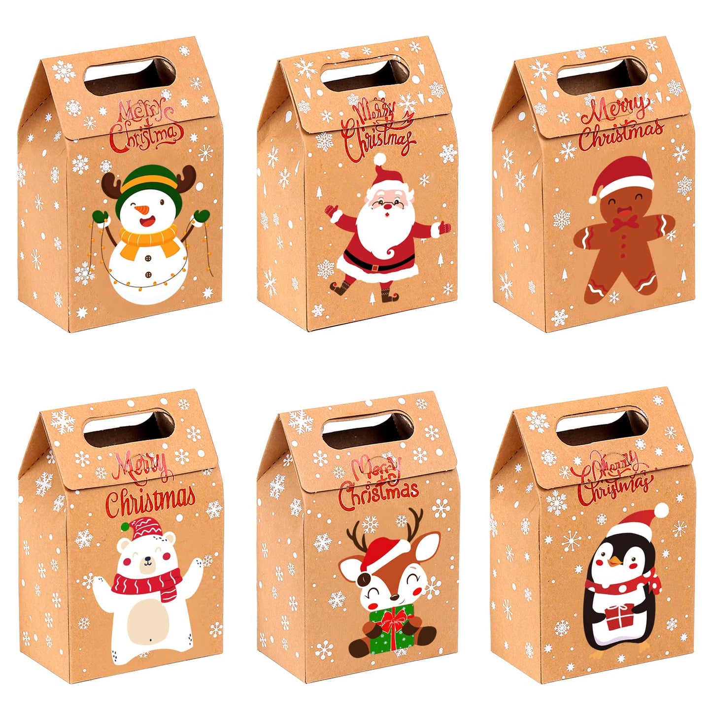 JOICEE Christmas Kraft Paper Gift Boxes 24pcs Xmas Goodies Treat Candy Bags Boxes for Christmas Party Favor