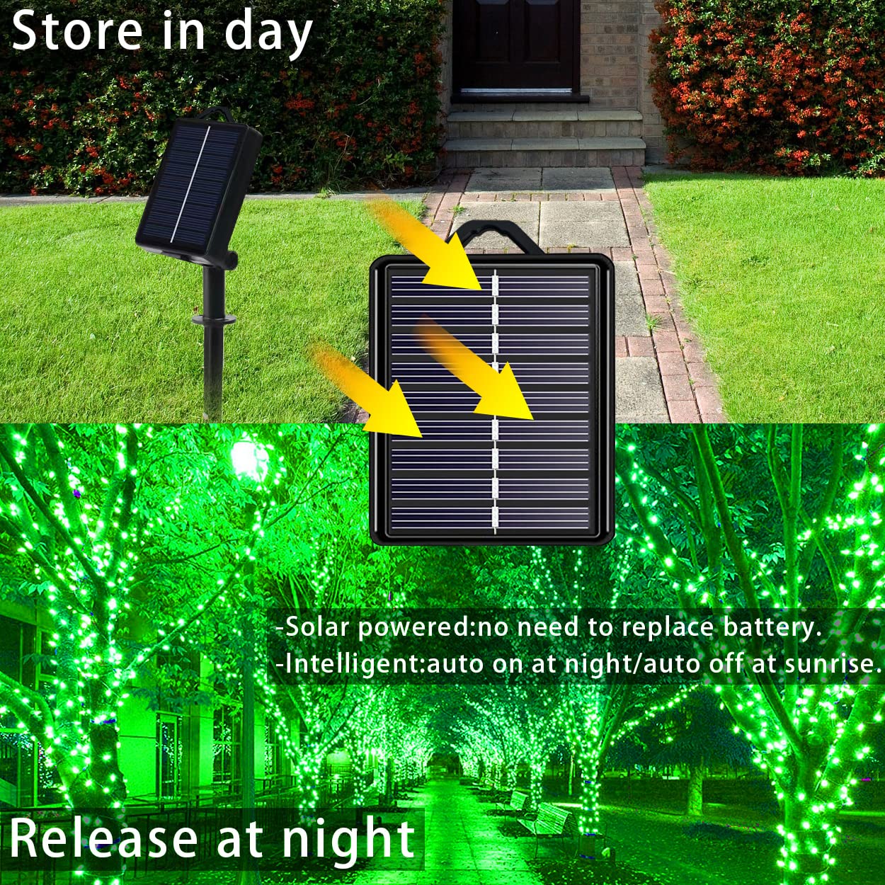 Green Solar Christmas Lights Outdoor, 2 Pack 144ft 400LED Fairy String Lights with 8 Modes IP44 Waterproof Twinkle Lights for Tree Garden Patio Wedding Party Yard Decor